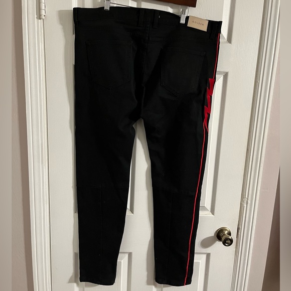 Golden brand black skinny jeans with red lightning bolt down leg - Picture 7 of 9